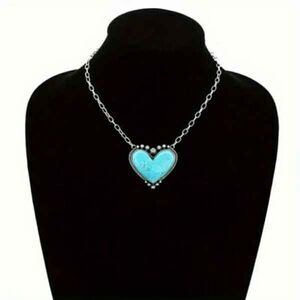 Western Boho Turquoise Heart Pendant Necklace